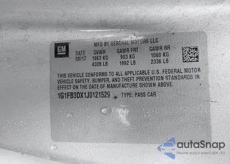 2018 Chevrolet Camaro 1Lt z USA, uszkodzony, nr VIN 1G1FB3DX1J0121529